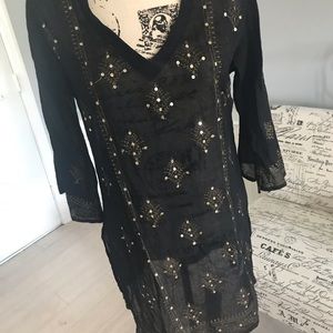 Black W/Gold Sequins Women’s Beach Cover~Up. Woman’s Medium 💯 Cotton